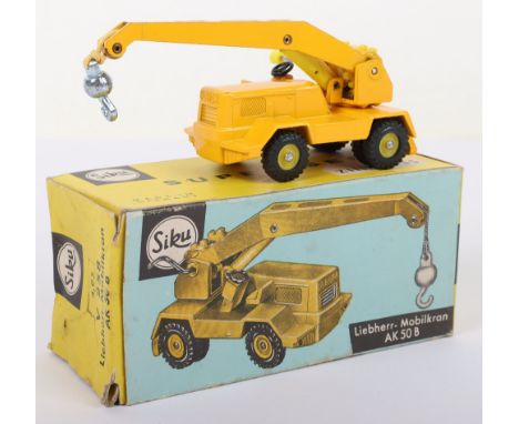 Siku (Germany) V 258 Liebherr Mobile Crane, AK 50B  1:55 scale circa 1972, yellow body/jib, yellow plastic wheel hubs, black 
