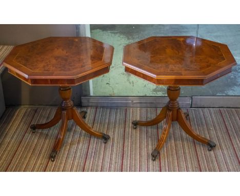 LAMP TABLES, 53cm H x 56cm, a pair, yewwood with octagonal tops. (2) 