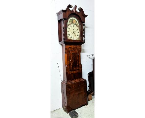 LONGCASE CLOCK, 58cm W x 229cm H, second quarter 19th century mahogany, 'WM Derek (?) Dudley', painted face with moonphase di