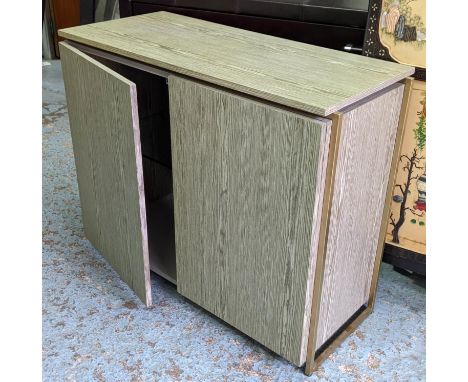 MEDIA CABINET, 92cm x 40cm x 74cm, contemporary design, glass shelf inside gilt metal detail. 