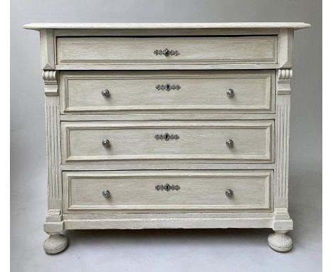 COMMODE, 19th century French Napoleon III grey painted with four long drawers and fluted pilasters, 109cm x 53cm x 93cm H. 