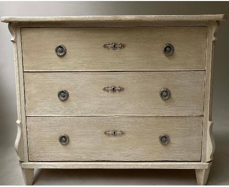 COMMODE, 19th century Gustavian style, grey painted with three long drawers, 105cm x 56cm x 86cm H. 