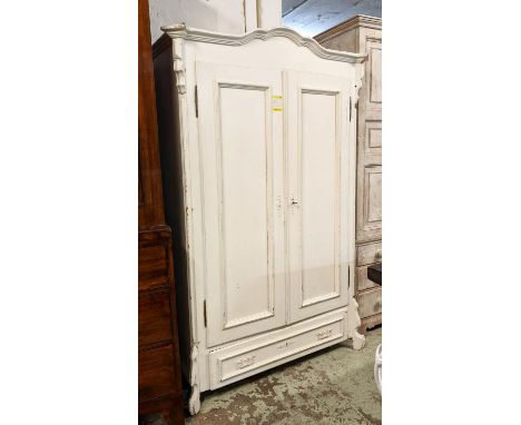 ARMOIRE, 122cm W x 183cm H x 57cm D, 19th century German and later white painted with two doors enclosing a hanging rail, she