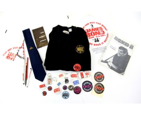 James Bond - Collection of Fan Club items including T-Shirt, badges, keyrings, pens, pencils, tie, stickers, magazines, ticke