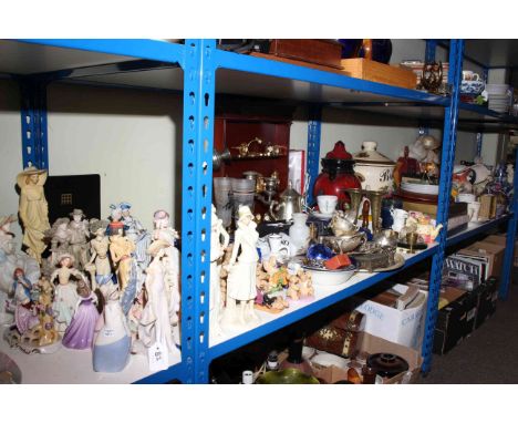 Large collection of figures, dolls, Piggin pigs, vintage style telephone, clocks, brassware, plated ware, china and glass