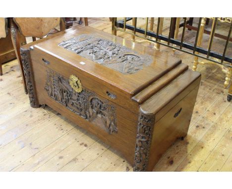 Oriental carved camphorwood trunk, 60cm by 120cm