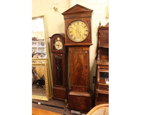 Antique mahogany eight day longcase clock and modern triple weight grandmother clock