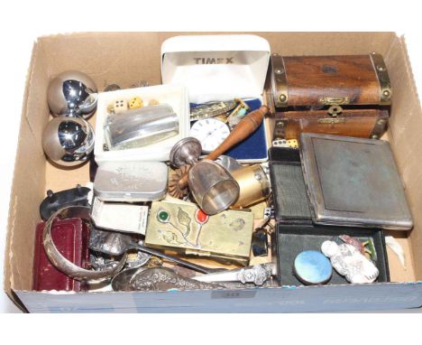 Box of collectables including lighters, netsuke, etc