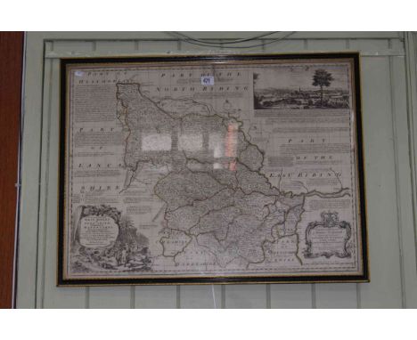 Framed map print 'The West Riding of Yorkshire' 54.5cm by 72cm, in glazed frame