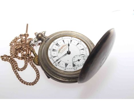 Turkish market 800 grade silver pocket watch, signed K. Arabian, Constantinople; on a 9 carat gold chain