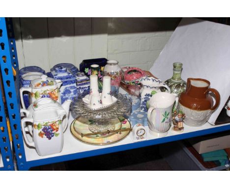 Ringtons and Maling china, relief jug, Hummel figure, Wedgwood blue Jasperware, Glyn Colledge vase, etc