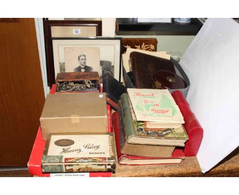 Vintage photographs, tape measure, books, keys, drawing instruments, games, etc