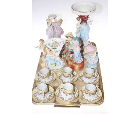 Collection of Continental china including Meissen group, bisque pieces, six coffee cans and saucers, etc
