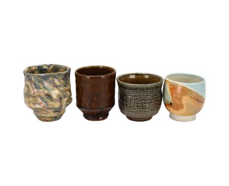 4 studio pottery Yunomi / tea bowls, Gilles Le Corre, Mike Dodd, Rosemary Cochrane, Patrick Galtie, all with makers mark, tal