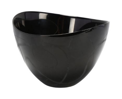 An Orrefors purple/black glass bowl with etched swirl decoration, makers mark to base, height 15cmGood condition, no chips or