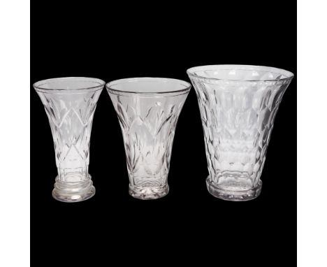 Attributed Simon Gate for Sandvik/Orrefors glass, 3 1930s' smoked glass vases, indistinct makers marks to base, tallest heigh