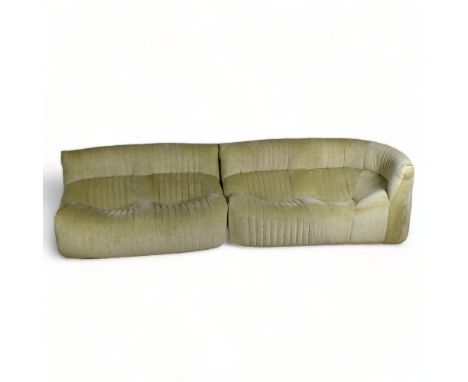 A Ligne Roset, Togo style modular sofa, comprising 3 pieces, single chair, double sofa, double corner sofa/chaise, in light g