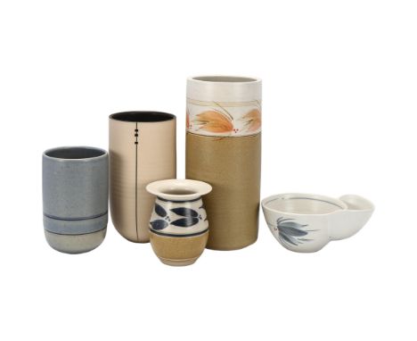 Louise Darby (b.1957), a collection of 5 pieces of studio ceramic, all with makers mark, tallest, 22cmGood condition, no chip