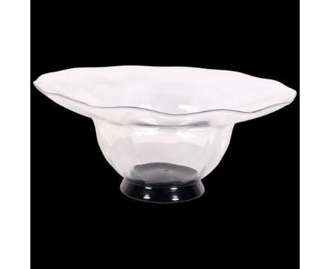 Simon Gate for Orrefors, a clear glass centre bowl with black glass foot, circa 1930s design, marked to base OF GU 101, diame