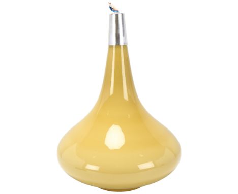 A 1970s' Scandinavian cream glass ceiling pendant lamp, with aluminum cover and original fittings, height 33cmGood condition,