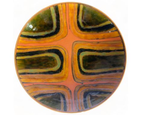 Poole Pottery, a Poole Studio charger, c.1964-66, makers mark to base, diameter 34.5cmGood condition, no chips, cracks or res