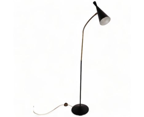 G A Scott for MacLamp a late 1950s' floor lamp, with adjustable neck and black shade, height 155cm Small chips to shade aroun