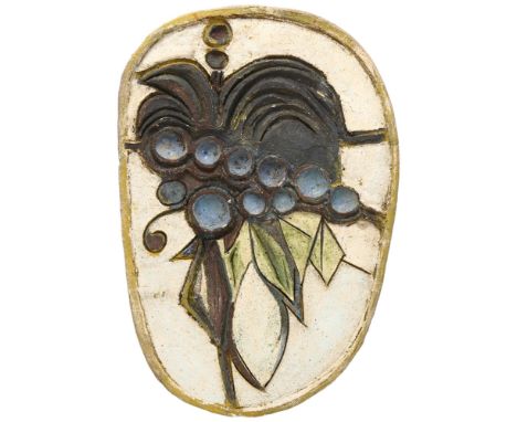 A 1950s' Brutalist ceramic plaque, with grapevive decoration, signed verso dated '58, length 43cmSome surface chips at high p