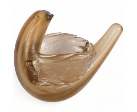 A Venini figurine of a dove in slightly iridised “corroso” (acid treated) pale yellow glass,Model No 2601 from the Venini “Bl