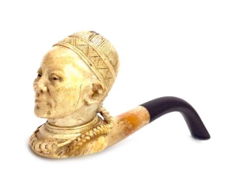 MEERSCHAUM PIPE, carved in the form of a Chinese male bust, with long hair braid, 13.5cm long