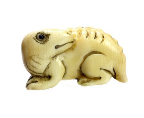 EARLY 20TH CENTURY JAPANESE IVORY NETSUKE, modelled as a creature with tail, signed,4.5cm long