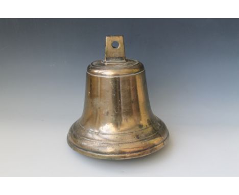 A LARGE BRONZE SHIP'S BELL, without a stand, H 24.5 cm Buyers - for shipping pricing on this lot, visit www.cuttlestones.co.u