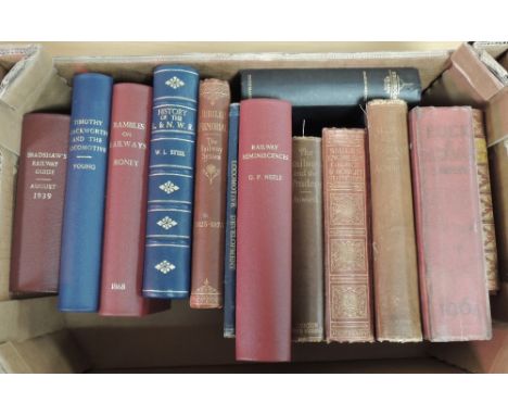 A SMALL BOX OF RAILWAY INTEREST BOOKS, several rebound to include 'Bradshaw's Railway Guide August 1939', Roney - 'Rambles on