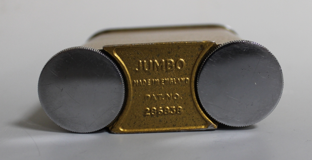 A VINTAGE LIFT ARM 'JUMBO' TABLE LIGHTER, Pat. No. 286838, gold painted