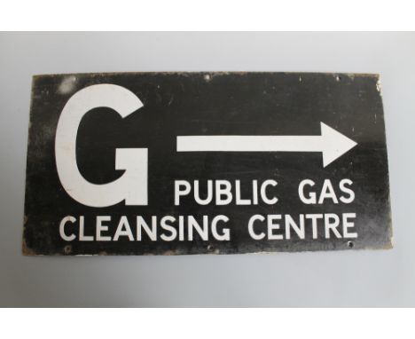 A WWII BLACK ON WHITE ENAMEL SIGN OF HOME FRONT INTEREST, inscribed 'G. Public Gas Cleansing Centre' with arrow, 60.5 x 30.5 