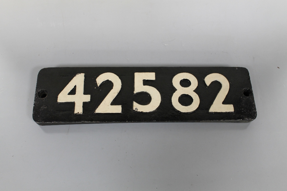 A CAST METAL STEAM SMOKE BOX NUMBER PLATE, 42582, repainted