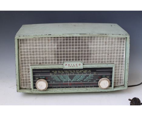 A SELECTION OF FOUR VARIOUS VINTAGE VALVE RADIOS ETC., consisting of a Philco model A3654, an Aerodyne valve radio, a GEC Bak