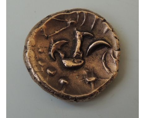 CELTIC 'CORIELTAUVI' SOUTH FERRIBY TYPE CIRCA 45-10 BC GOLD STATER, obv disjointed head of Apollo, rev horse composed of cres