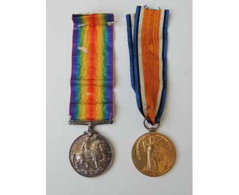 A WWI BWM AND VICTORY MEDAL PAIR, named to '65063 Pte J. Dicken Devon R' Buyers - for shipping pricing on this lot, visit www