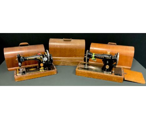 A vintage Singer hand operated sewing machine;  another electrical etc (3) 