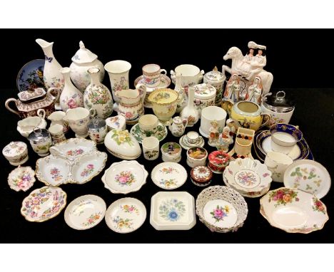 Ceramics - two Worcester coffee cans and saucer with milk jug; Aynsley Wild Tudor pattern regency shape jar and cover; Royal 