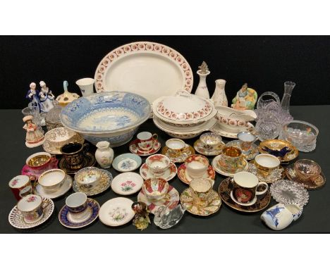 Ceramics &amp; Glass - a Victorian Blue and white bowl,  assorted ornamental miniature cups and saucers inc Capodimonte, Coal