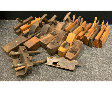 Tools - an early 20th century cast iron shoulder plane,21.5cm long;  others including rebate, moulding, block, plough, smooth