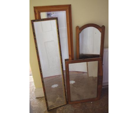 A pine mirror, 106cm x 36cm;  another,  135cm high;  etc (4) 