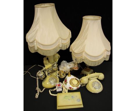 A Royal Albert Old Country Rose pattern telephone, others;  an onyx and gilt metal table lamp etc 