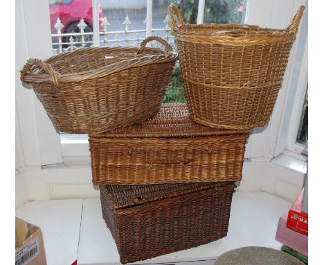 A wicker hamper;    another;   other wicker work 