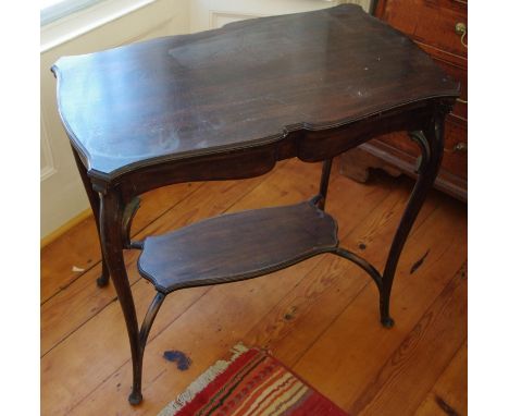 A Victorian rosewood card table, shaped top, cabriole legs, shelf stretcher, 76cm wide, 43cm, c.1840