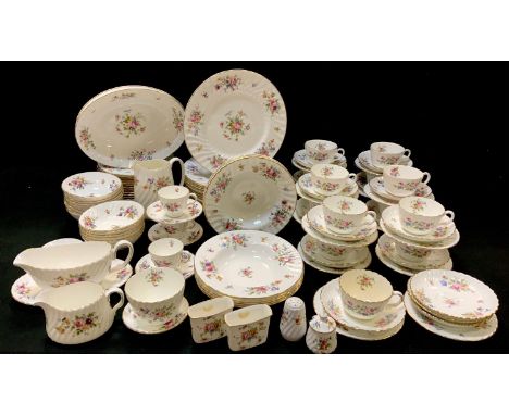 A Minton Marlow pattern part dinner, tea &amp; coffee service comprising dinner &amp; sideplates, oval serving dishes, bowls,