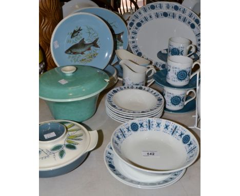 A T.G Green and Co Polo pattern part dinner service; a Poole tureen and cover; another; a Johnson Bros ironstone part coffee 