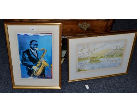 English School (Twentieth Century)
Lake View,
watercolour, framed, another , framed print, All that Jazz(2)