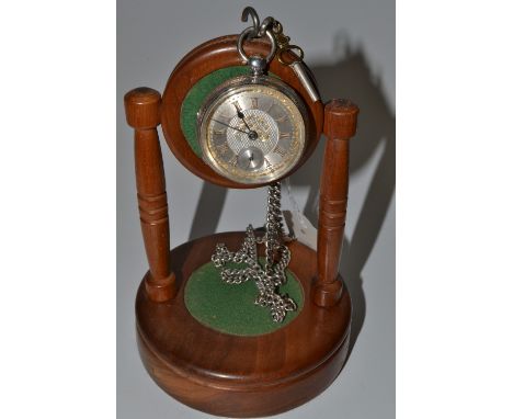 A Victorian lady's fob watch, silver dial,gold Roman numerals, subsidiary seconds, key wind movement, London 1880;  hung from